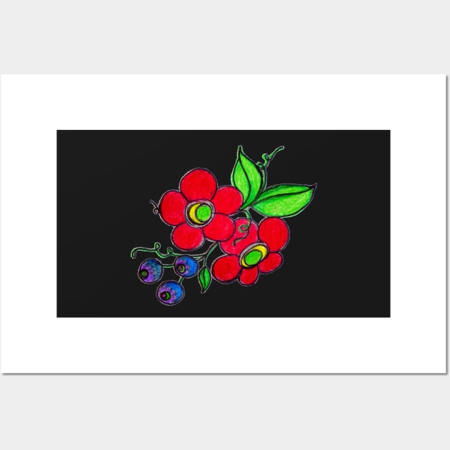 Flowers and Blueberries Wall Art by 1Redbublppasswo